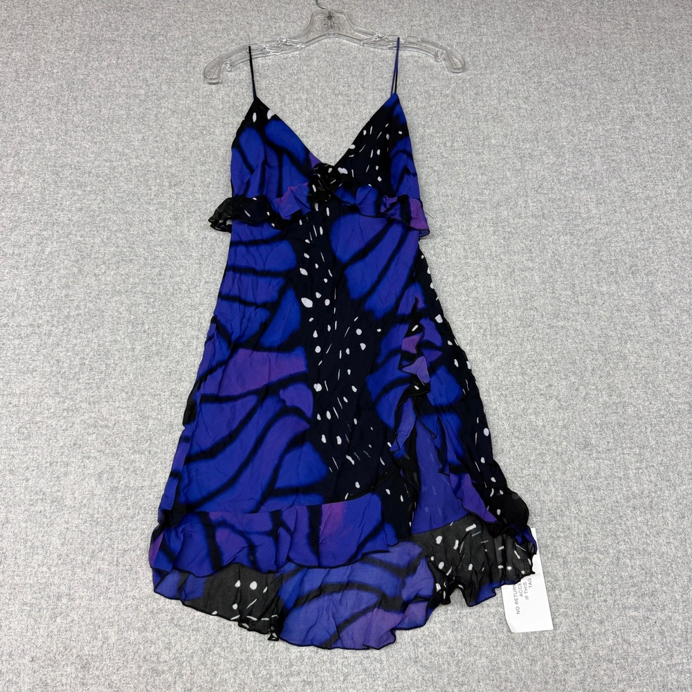 Rat & Boa Butterfly Print Mini Dress XS Blue Purple Ruffle High-Low Viscose NWT
